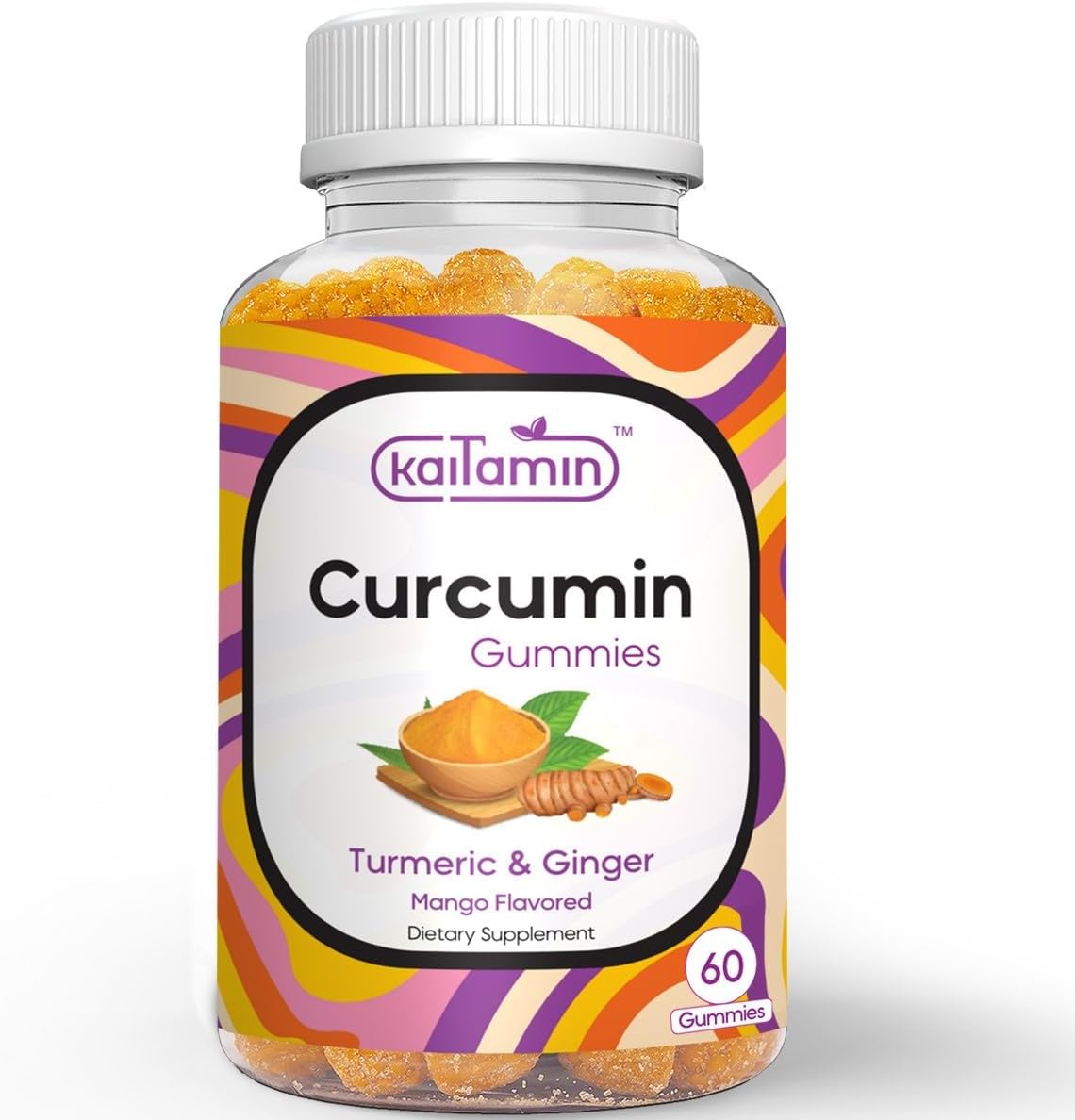 60 Mango Flavored Turmeric Curcumin Gummies with Ginger - Joint Support, Digestive Health, Immunity - Antioxidant-Rich, Vegan Formula, No Aftertaste.