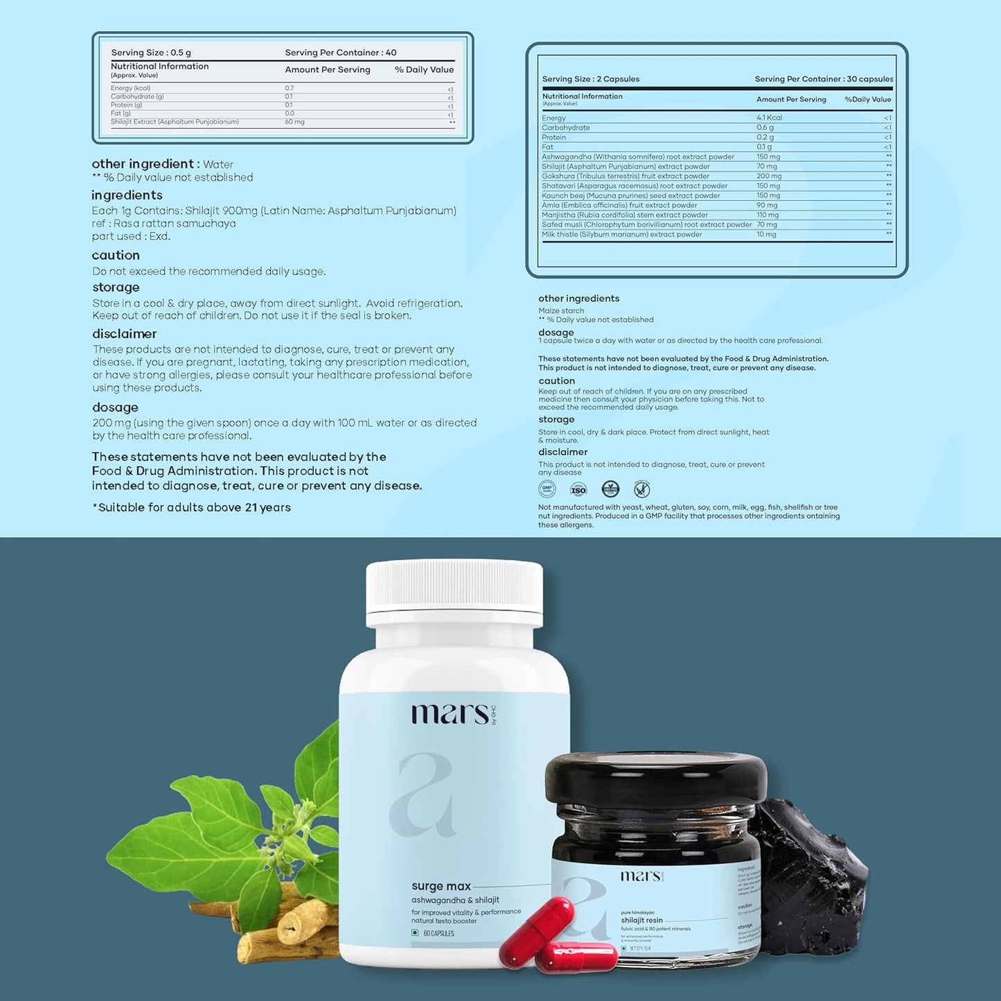 60 N Mars & Surge Max Combo: GHC Pure Shilajit Resin with High Fulvic Acid Content