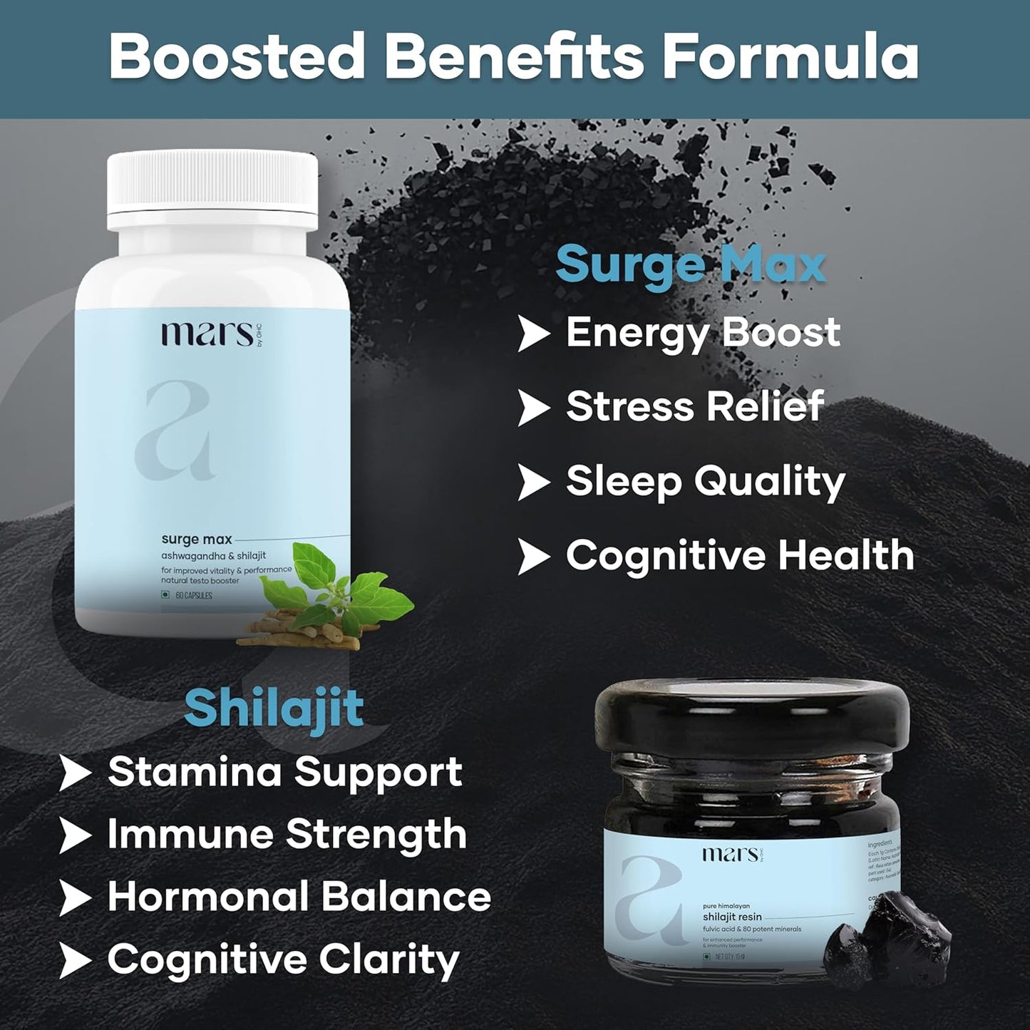 60 N Mars & Surge Max Combo: GHC Pure Shilajit Resin with High Fulvic Acid Content