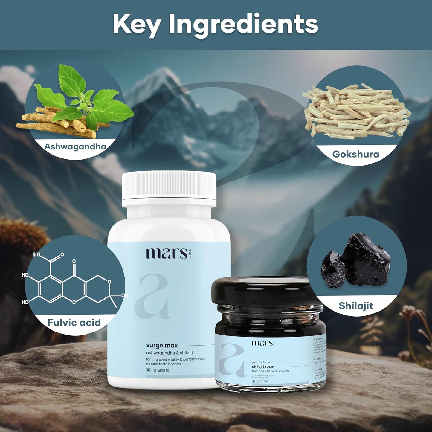 60 N Mars & Surge Max Combo: GHC Pure Shilajit Resin with High Fulvic Acid Content