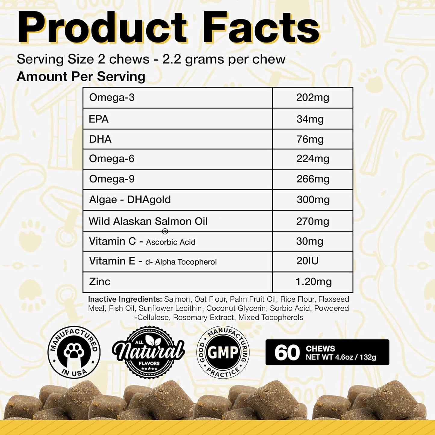 60 Omega 3 Fish Oil Dog Vitamins for Itching Relief and Healthy Skin and Coat - Salmon Flavored Dog Supplement