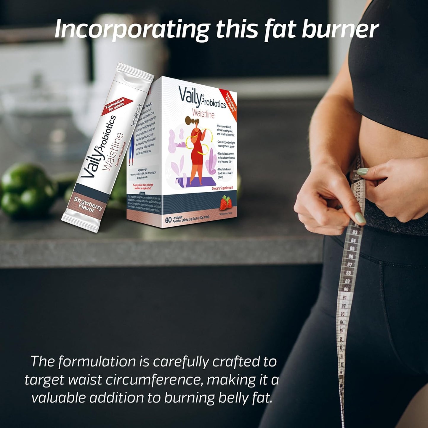 60 Orally Dissolvable Probiotic Powder Sticks for Weight Management - Gut Health & Metabolism Support - Slimming Supplement for Healthy Lifestyle & Diet