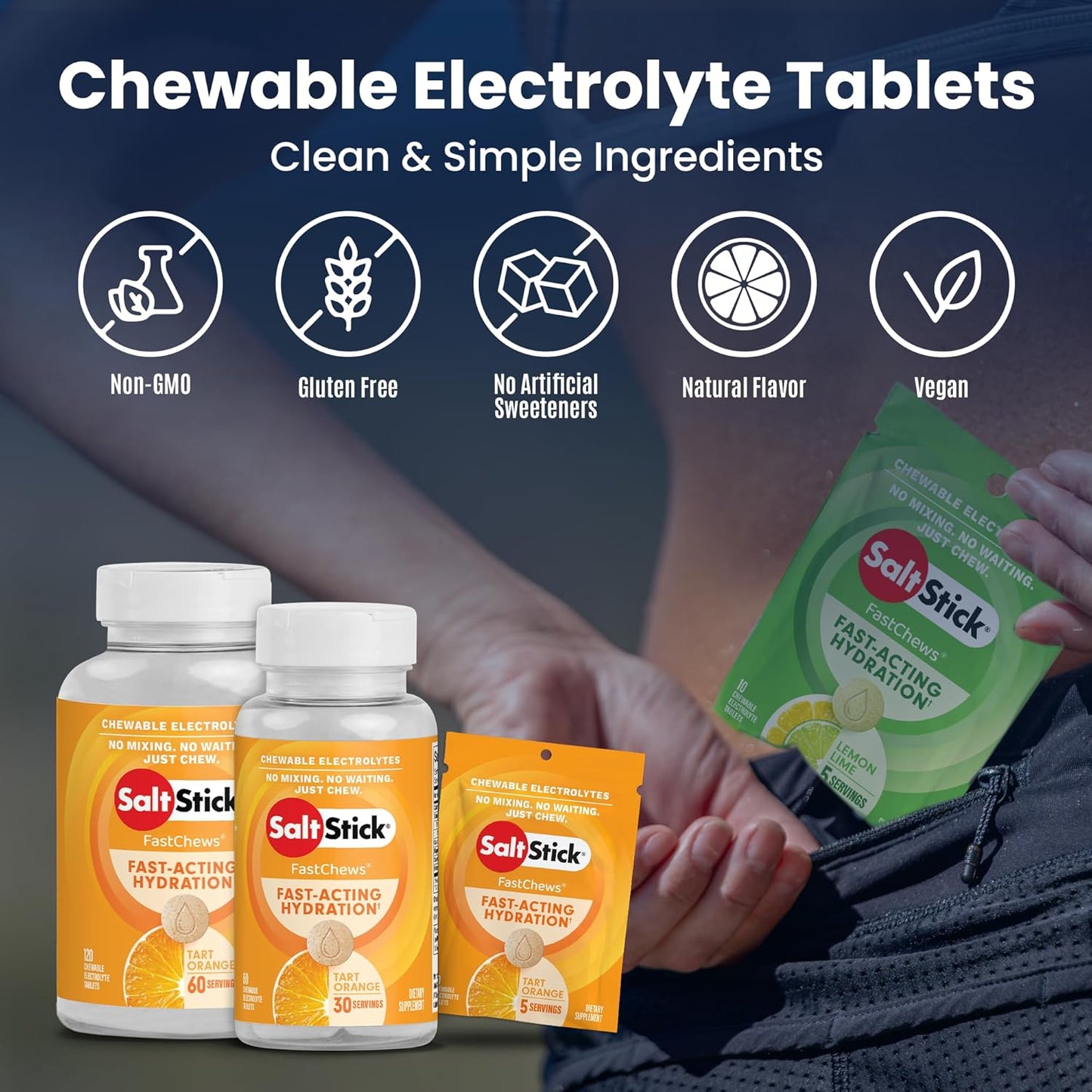 60 Orange Chewable Electrolyte FastChews - Salt Tablets for Runners and Sports Nutrition - 60 Count Bottle