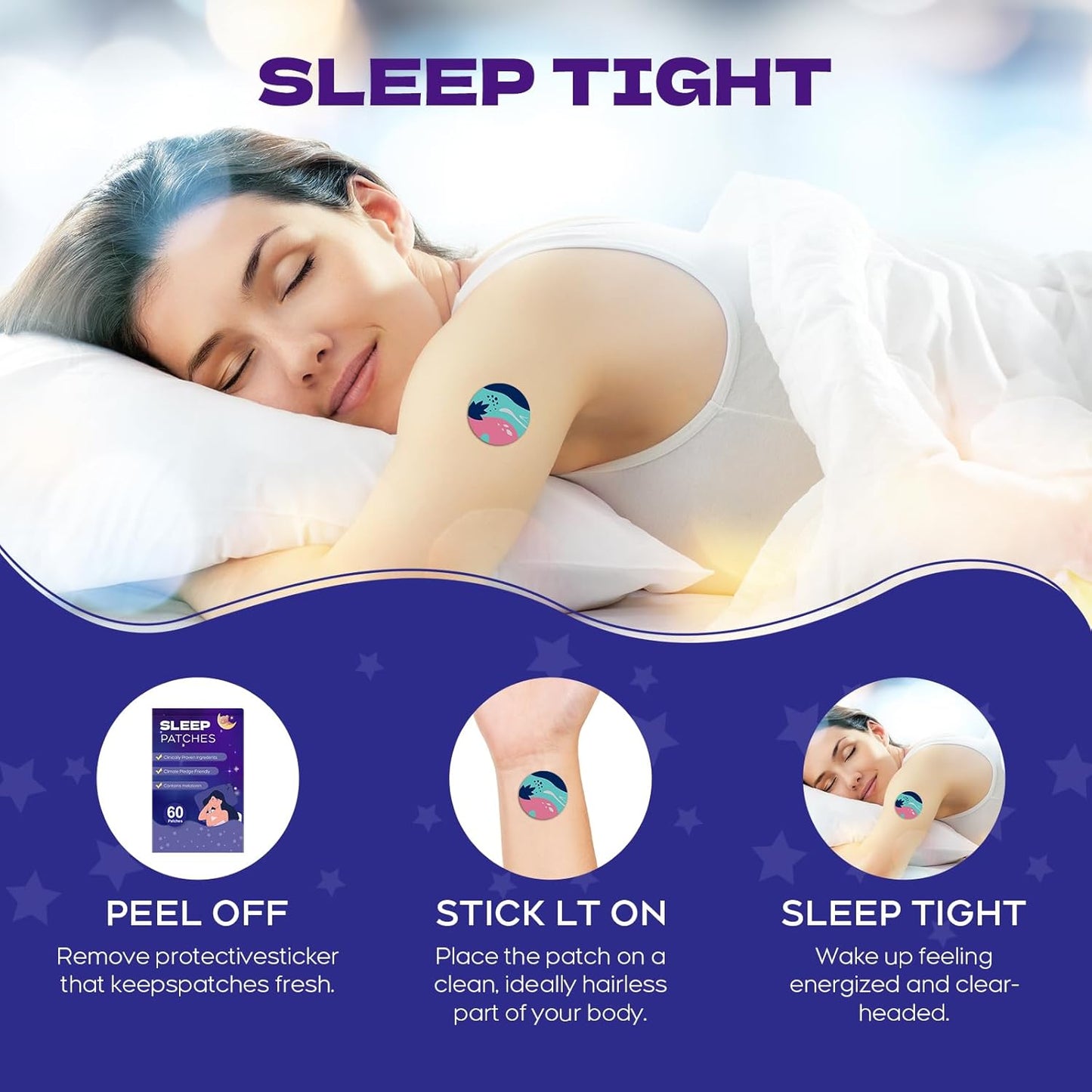 60 Pack RAAYAM Sleep Patches for Adults - All Natural Deep Sleep Aid with Quick Acting Ingredients - Men and Women - Easy to Use Lasting All Night