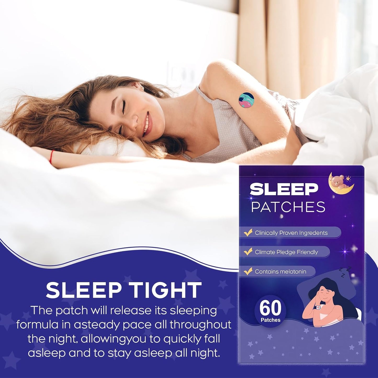 60 Pack RAAYAM Sleep Patches for Adults - All Natural Deep Sleep Aid with Quick Acting Ingredients - Men and Women - Easy to Use Lasting All Night
