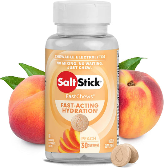 60 Peach SaltStick Electrolyte FastChews - Chewable Salt Tablets for Runners, Hydration & Sports Nutrition