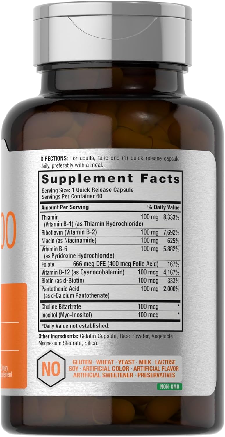 60 Quick Release Capsules Horbäach Vitamin B-100 Complex - Non-GMO & Gluten-Free Supplement