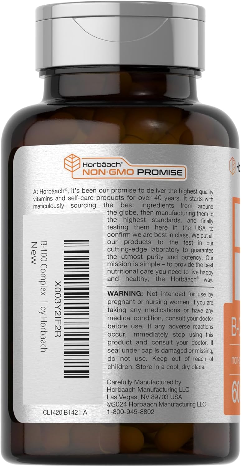 60 Quick Release Capsules Horbäach Vitamin B-100 Complex - Non-GMO & Gluten-Free Supplement