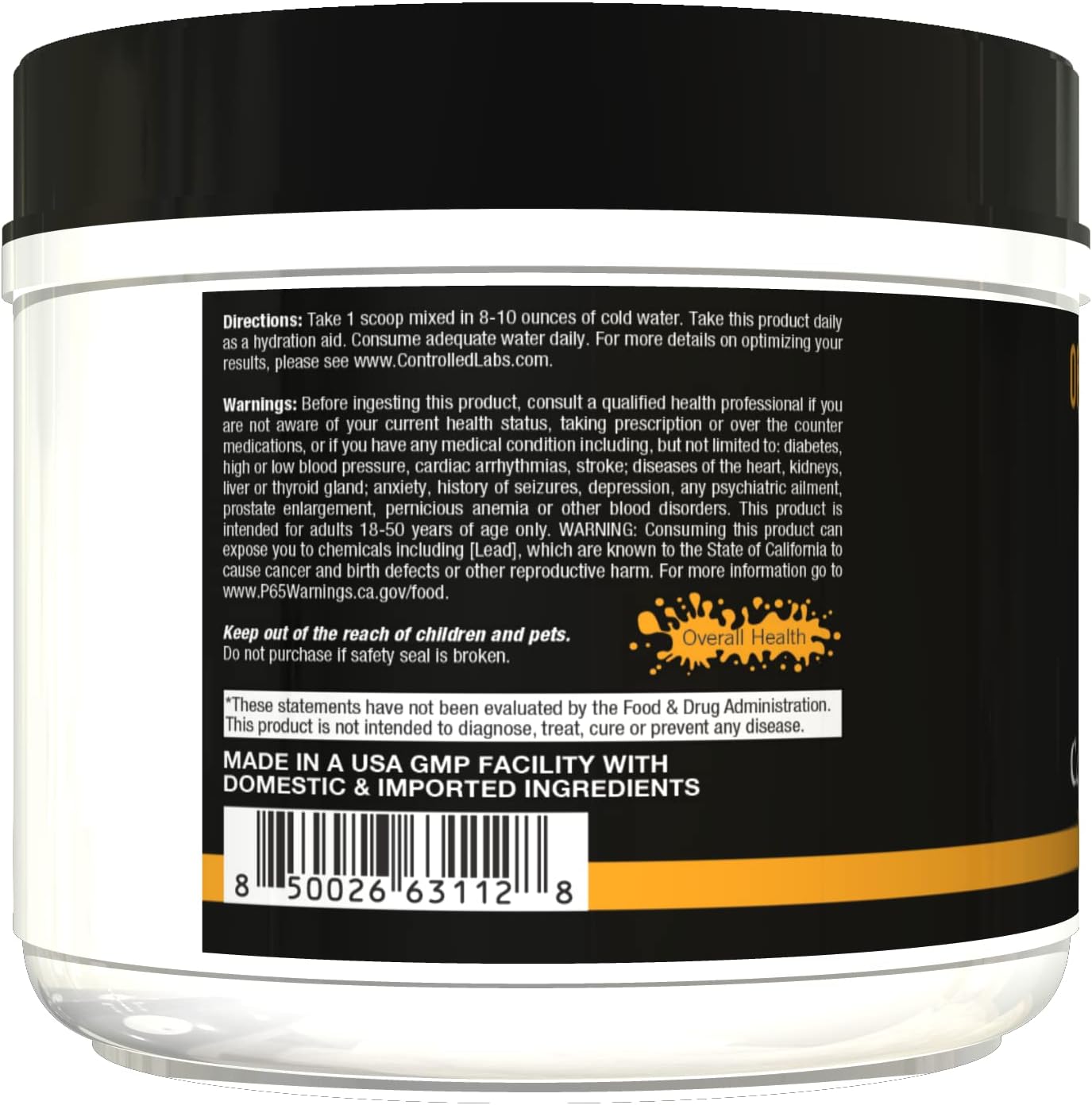 60 Servings of CONTROLLED LABS Orange HydraPush Electrolyte Powder for Advanced Hydrating Recovery - Sour Green Apple Flavor with Coconut Water, Taurine - Boost Energy, Endurance