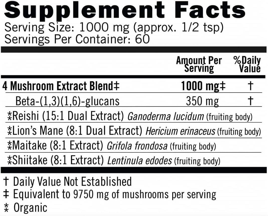 60 Servings of Eversio Wellness 4 Mushroom Blend Powder for Mushroom Coffee - Maitake, Shiitake, Lion’s Mane, Reishi Extracts (60g)