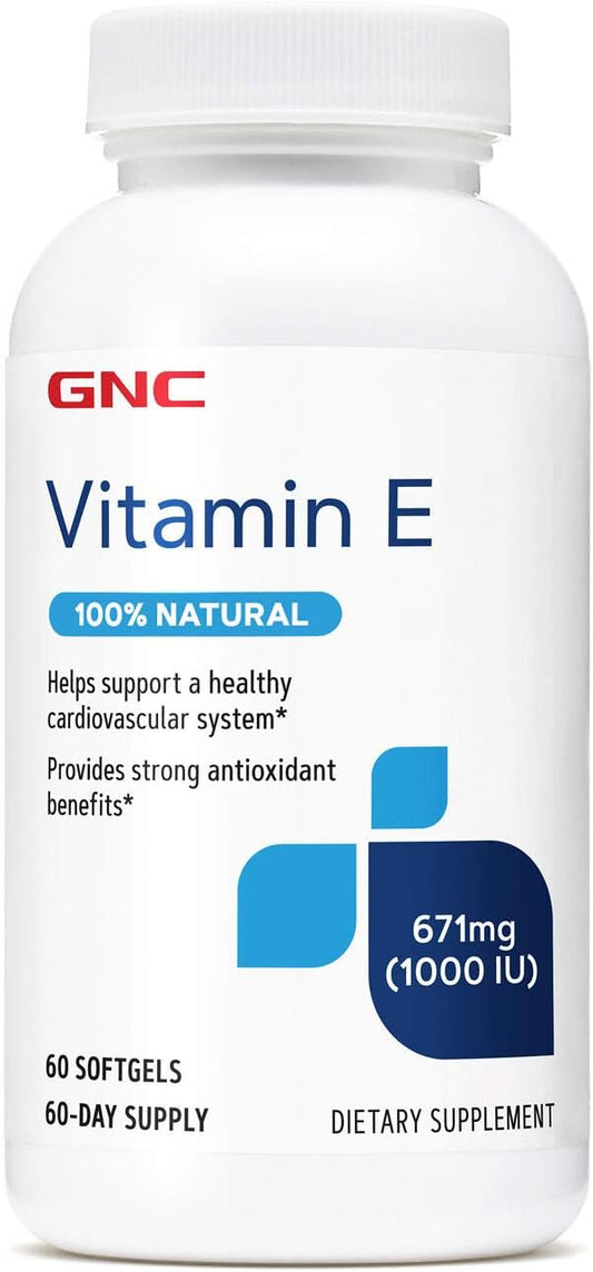 60 Servings of GNC Vitamin E 1000IU Softgels - 100% Natural Formula