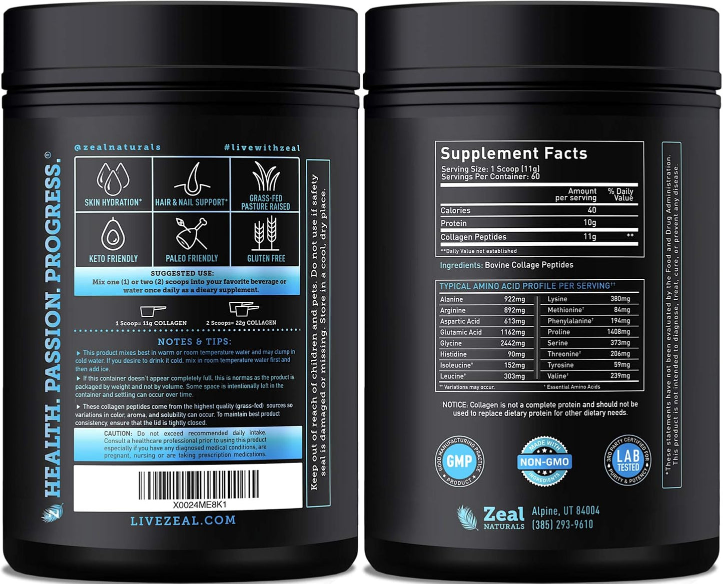 60 Servings of Zeal Naturals Pure Collagen Peptides Powder for Healthy Skin and Joints
