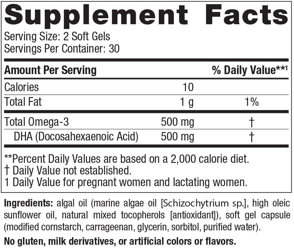 60 Soft Gels of Nordic Naturals Vegan Prenatal DHA with 500 mg Plant-Based DHA for Brain Development in Babies and Healthy Pregnancy - Non-GMO Formula - 30 Servings