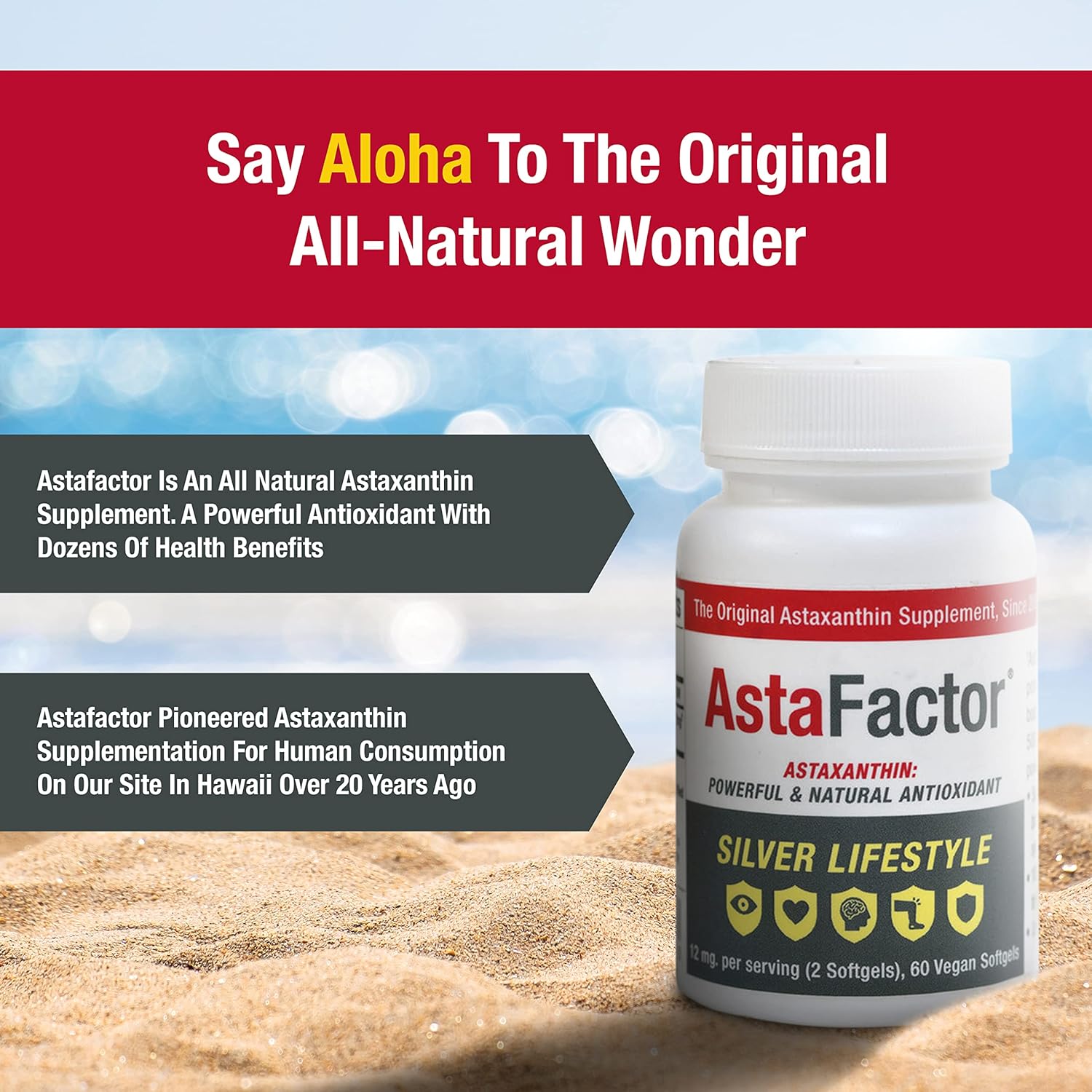 60 Softgel Astaxanthin Supplement for a Silver Lifestyle by AstaFactor