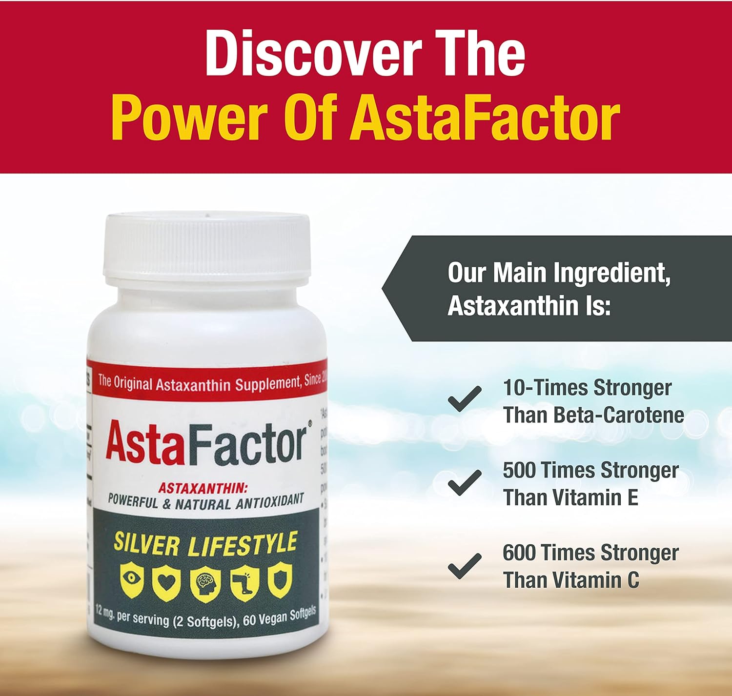 60 Softgel Astaxanthin Supplement for a Silver Lifestyle by AstaFactor