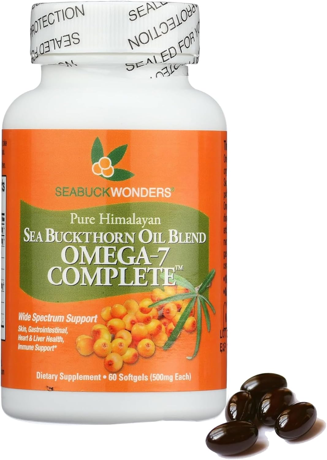 60-Softgel Sea Buckthorn Oil Blend with Omega-7 Complete - 500mg Softgels
