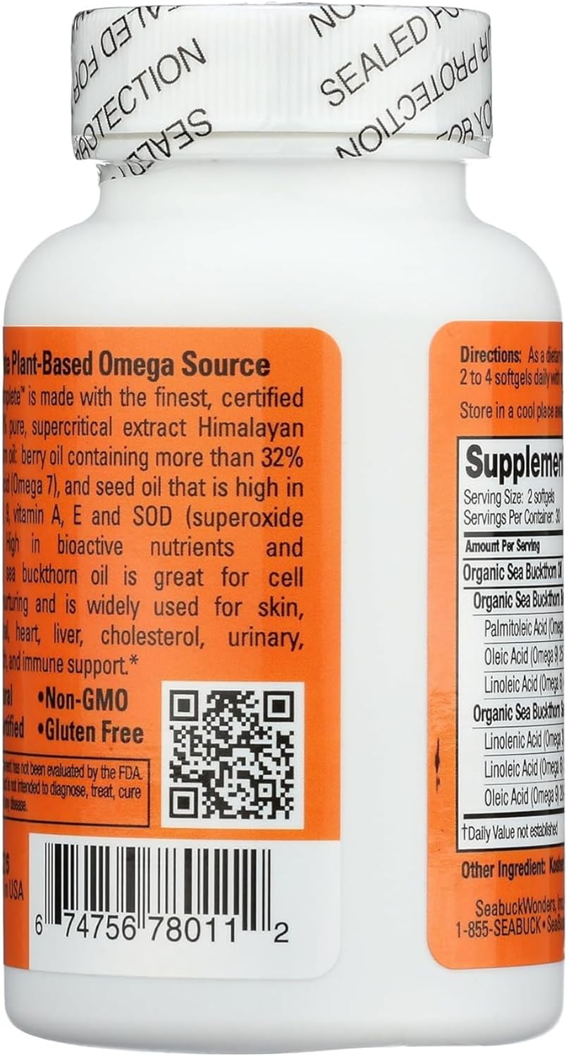 60-Softgel Sea Buckthorn Oil Blend with Omega-7 Complete - 500mg Softgels