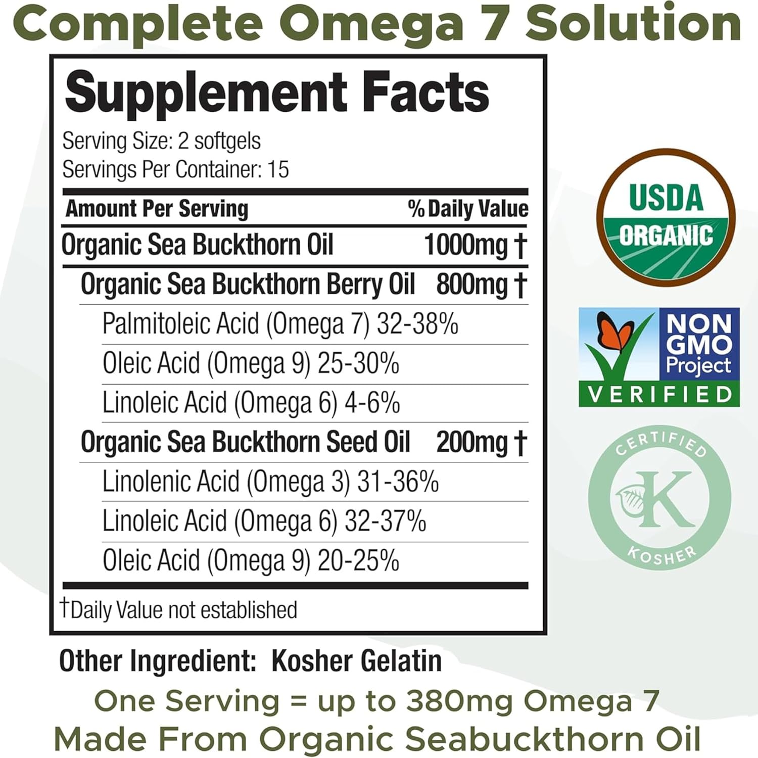 60-Softgel Sea Buckthorn Oil Blend with Omega-7 Complete - 500mg Softgels