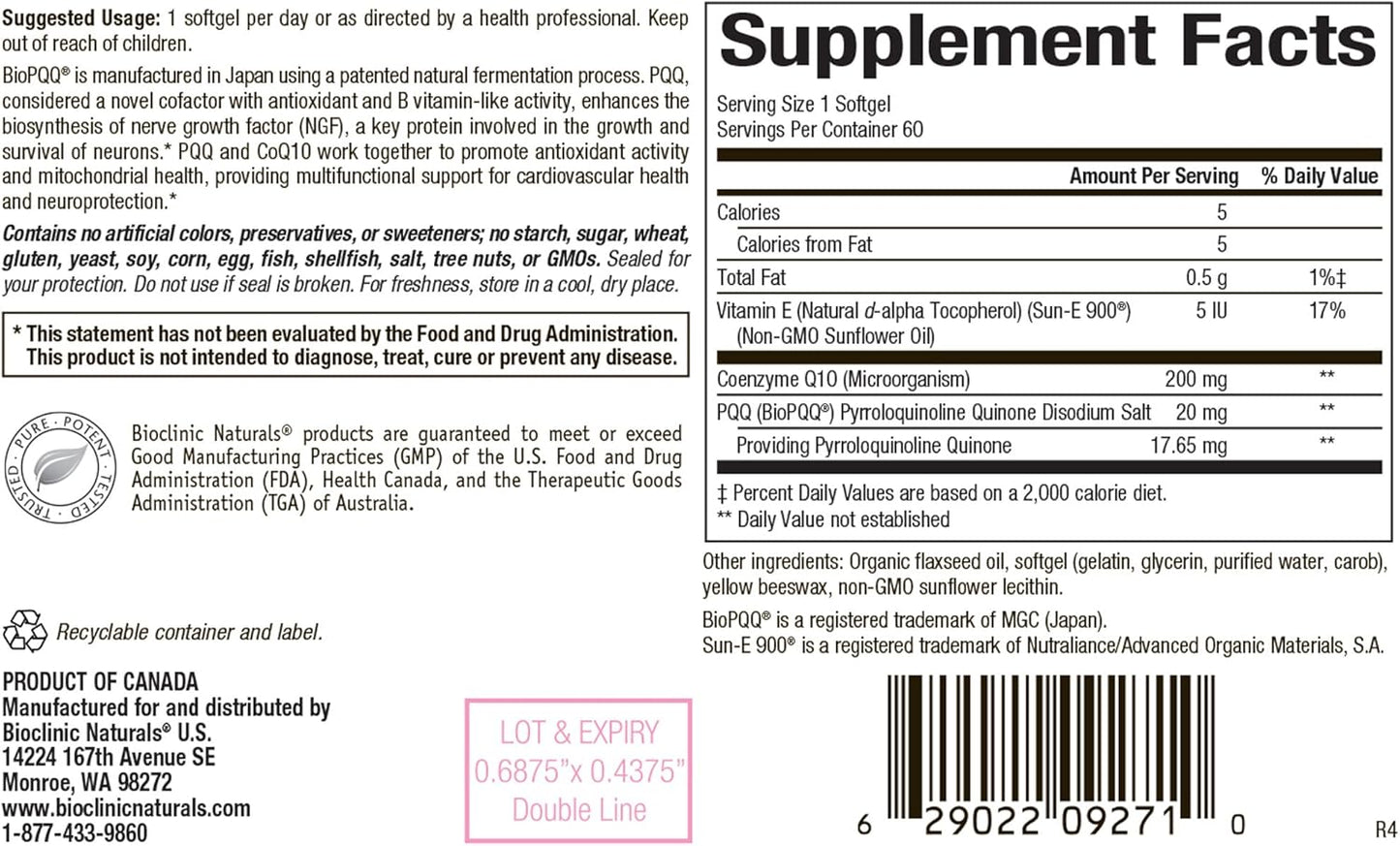 60 Softgels of CerebroVital PQQ-10 by Bioclinic Naturals - Enhanced Brain Health Formula
