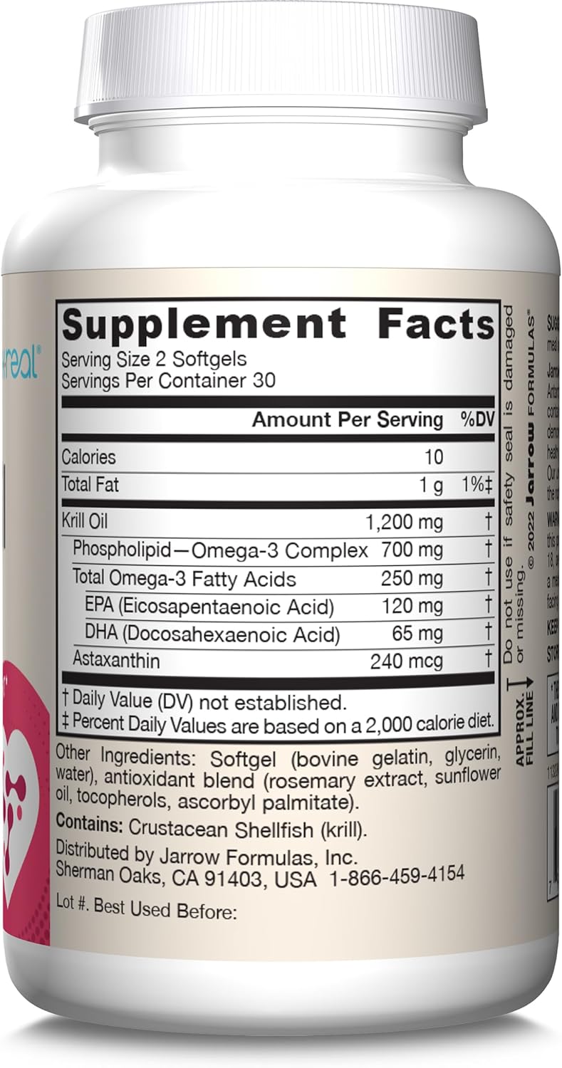 60 Softgels of Jarrow Formulas Krill Oil with Astaxanthin for Brain & Heart Health, EPA & DHA Omega-3 Complex
