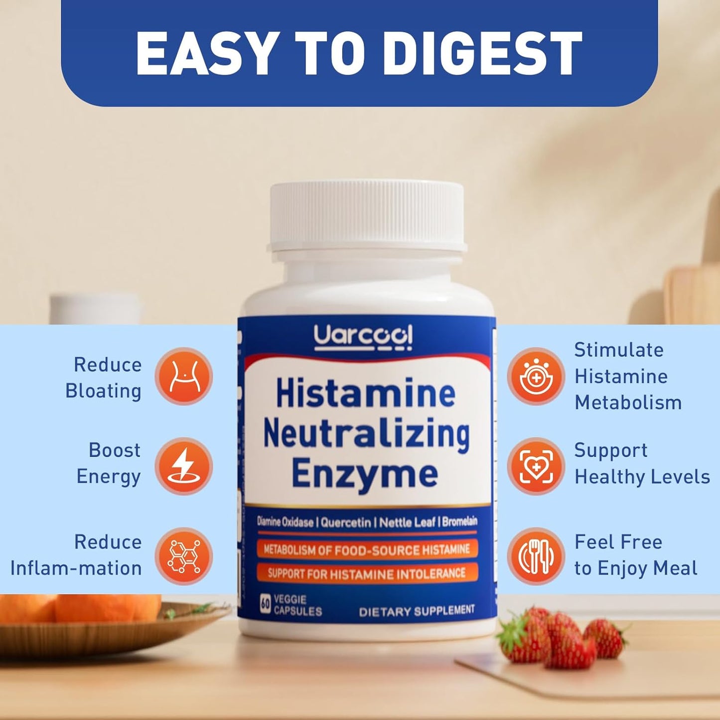60 Softgels of Uarcool Histamine Diamine Oxidase Supplement for Digestive Health - Made in USA