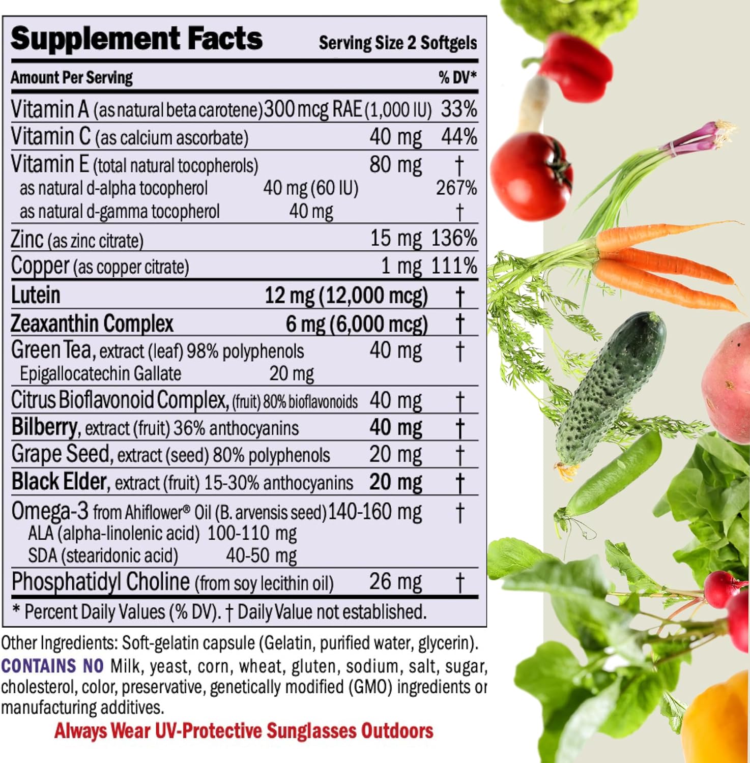 60 Softgels Ultimate Eye Support with Lutein, Zeaxanthin, Bilberry - Promotes Healthy Vision, No Additives