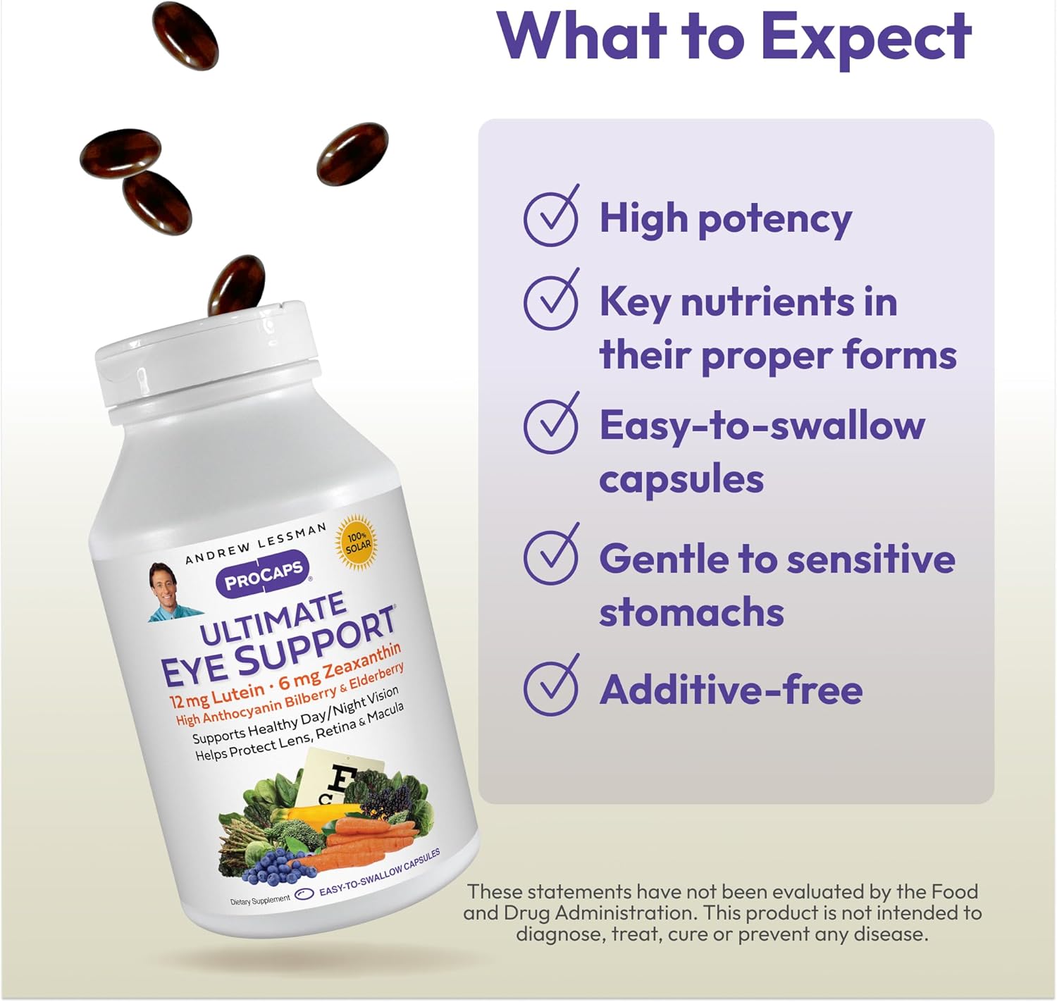 60 Softgels Ultimate Eye Support with Lutein, Zeaxanthin, Bilberry - Promotes Healthy Vision, No Additives