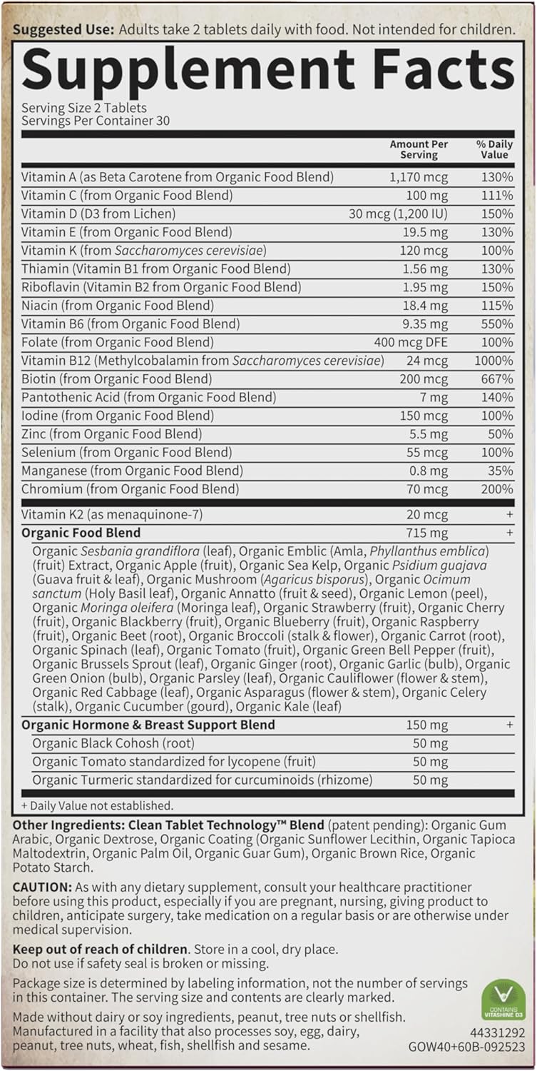 60 Tablets Garden of Life Organics Women's Multi 40+ Vitamins, Vegan Support for Hormone & Breast Health, Whole Food Multivitamin for Women Over 40