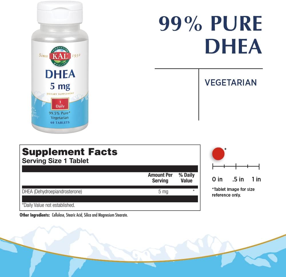 60 Tablets of Kal DHEA-5mg Supplement for Hormonal Support