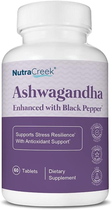 60 Tablets of NutraCreek Ashwagandha with 600mg per Tablet and Black Pepper for Enhanced Absorption - Promotes Stress Resilience, Positive Mood, and Antioxidant Support - BoostGo Australia
