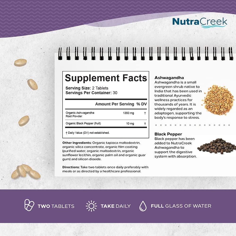 60 Tablets of NutraCreek Ashwagandha with 600mg per Tablet and Black Pepper for Enhanced Absorption - Promotes Stress Resilience, Positive Mood, and Antioxidant Support - BoostGo Australia