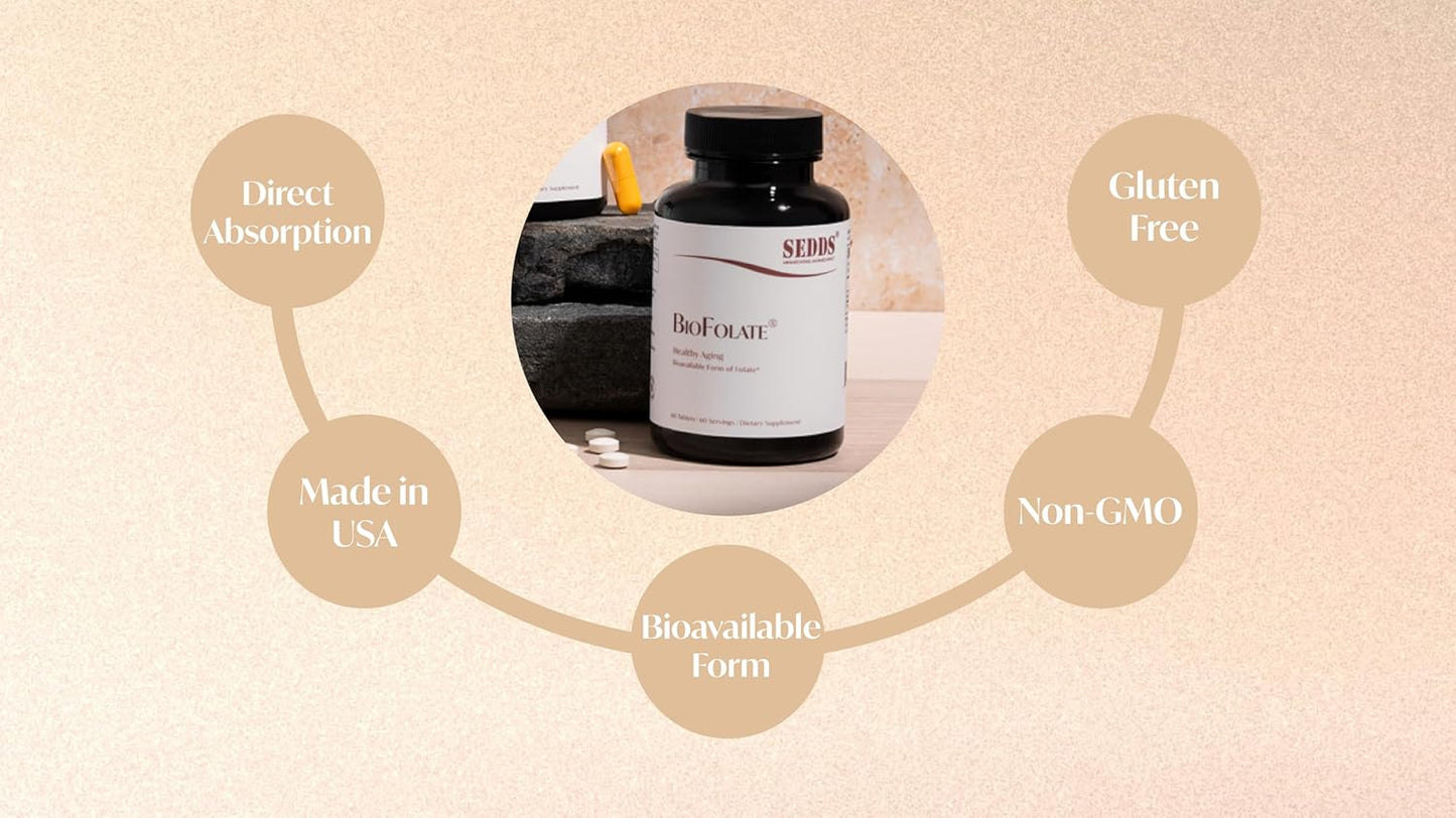 60 Tablets of SEDDS® BioFolate (L-Methylfolate) 15mg | Enhanced Absorption | Folic Acid Alternative | Non-GMO, Gluten Free | Made in USA