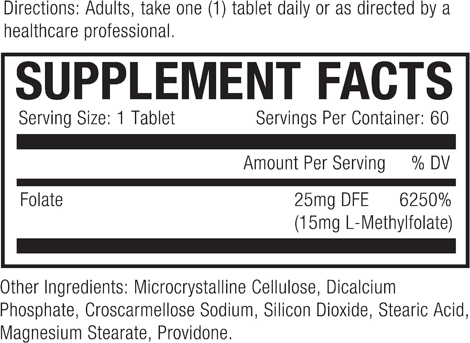 60 Tablets of SEDDS® BioFolate (L-Methylfolate) 15mg | Enhanced Absorption | Folic Acid Alternative | Non-GMO, Gluten Free | Made in USA