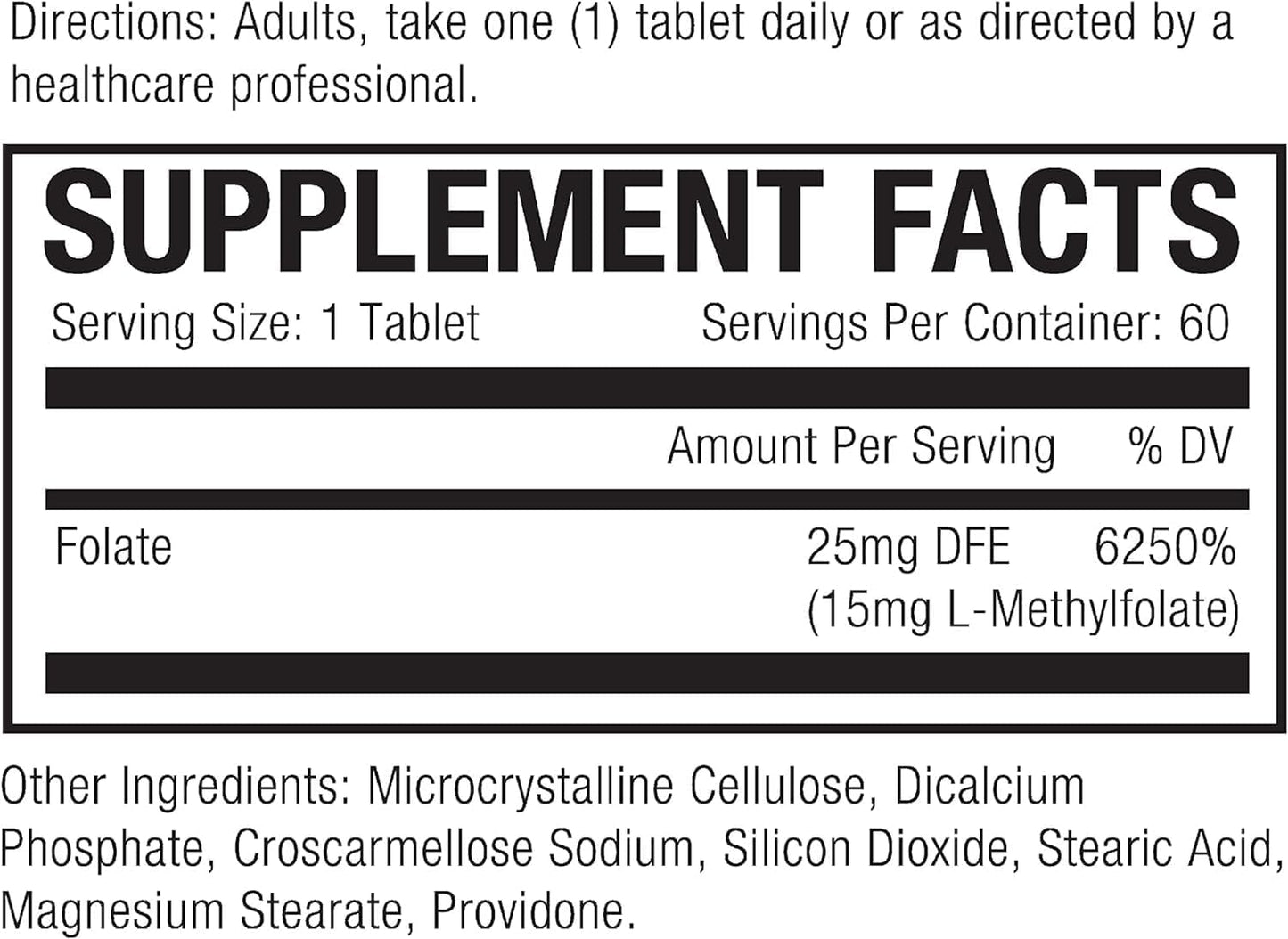 60 Tablets of SEDDS® BioFolate (L-Methylfolate) 15mg | Enhanced Absorption | Folic Acid Alternative | Non-GMO, Gluten Free | Made in USA