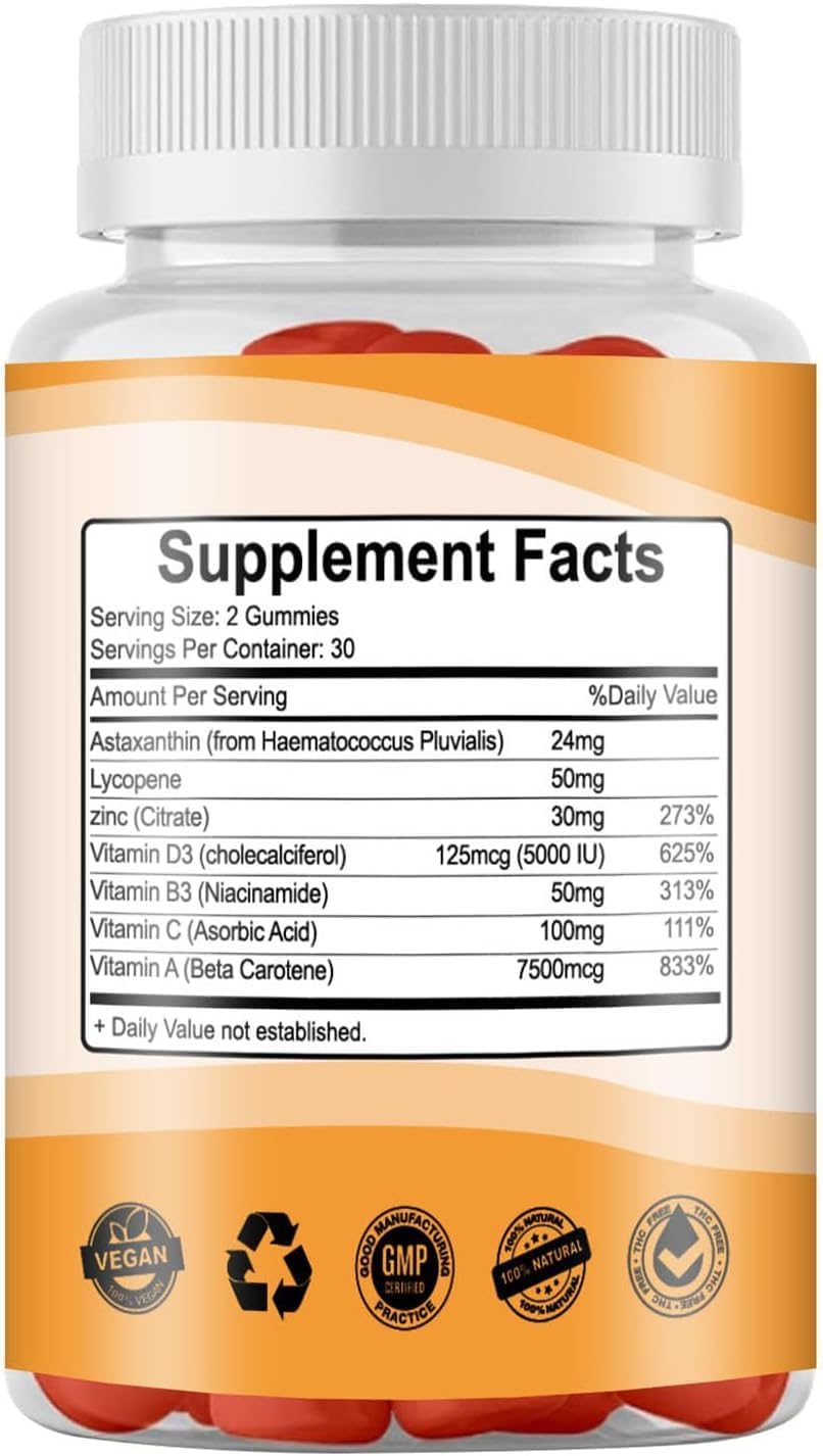 60 UNHELM Tanning Gummies with Beta-Carotene, Lycopene, and Astaxanthin for Skin Health - Vegan, Non-GMO Supplement
