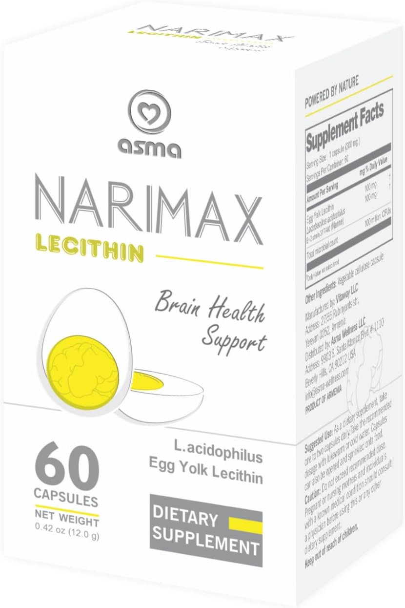60 Veg Capsules of Asma Narimax Lecithin Nutritional Supplement for Improved Health