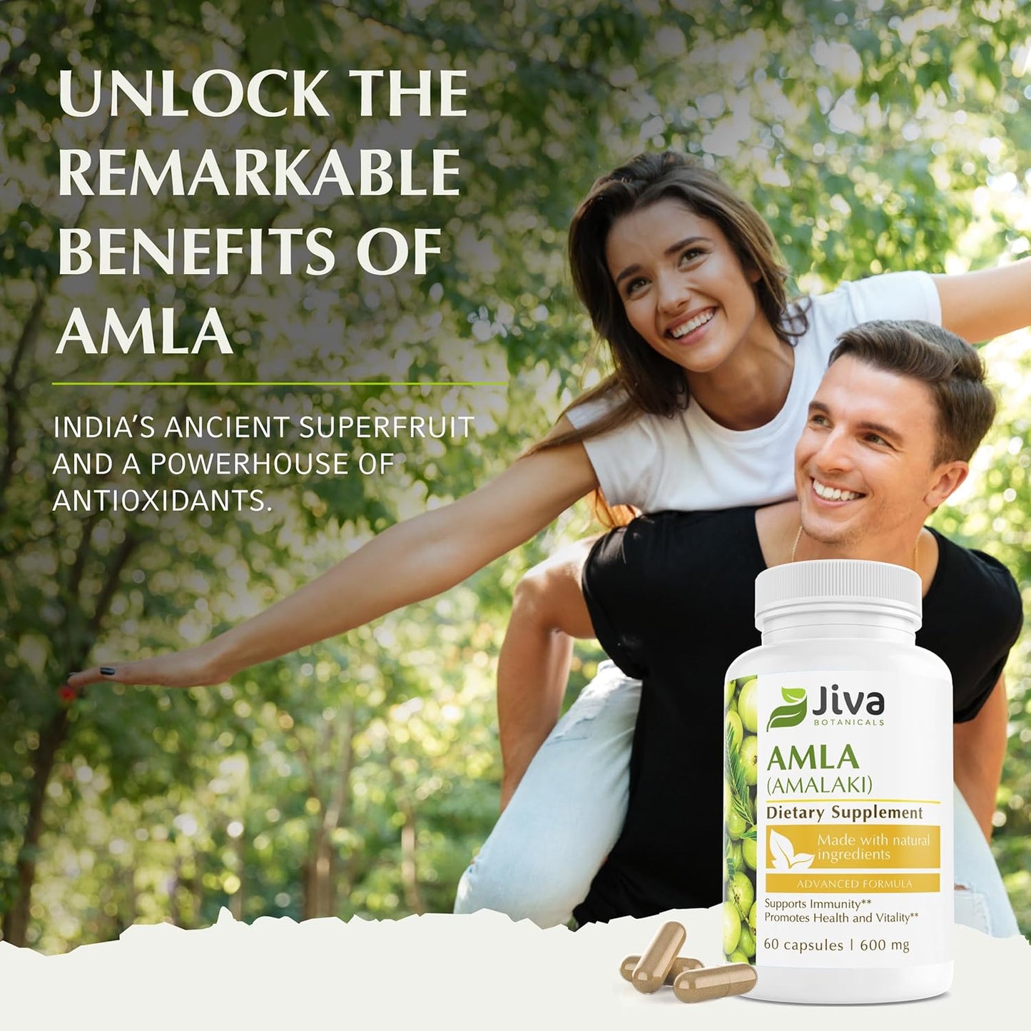 60 Vegan Amla Capsules by Jiva Botanicals - Amalaki Powder Supplement for Vitality - Indian Gooseberry Support