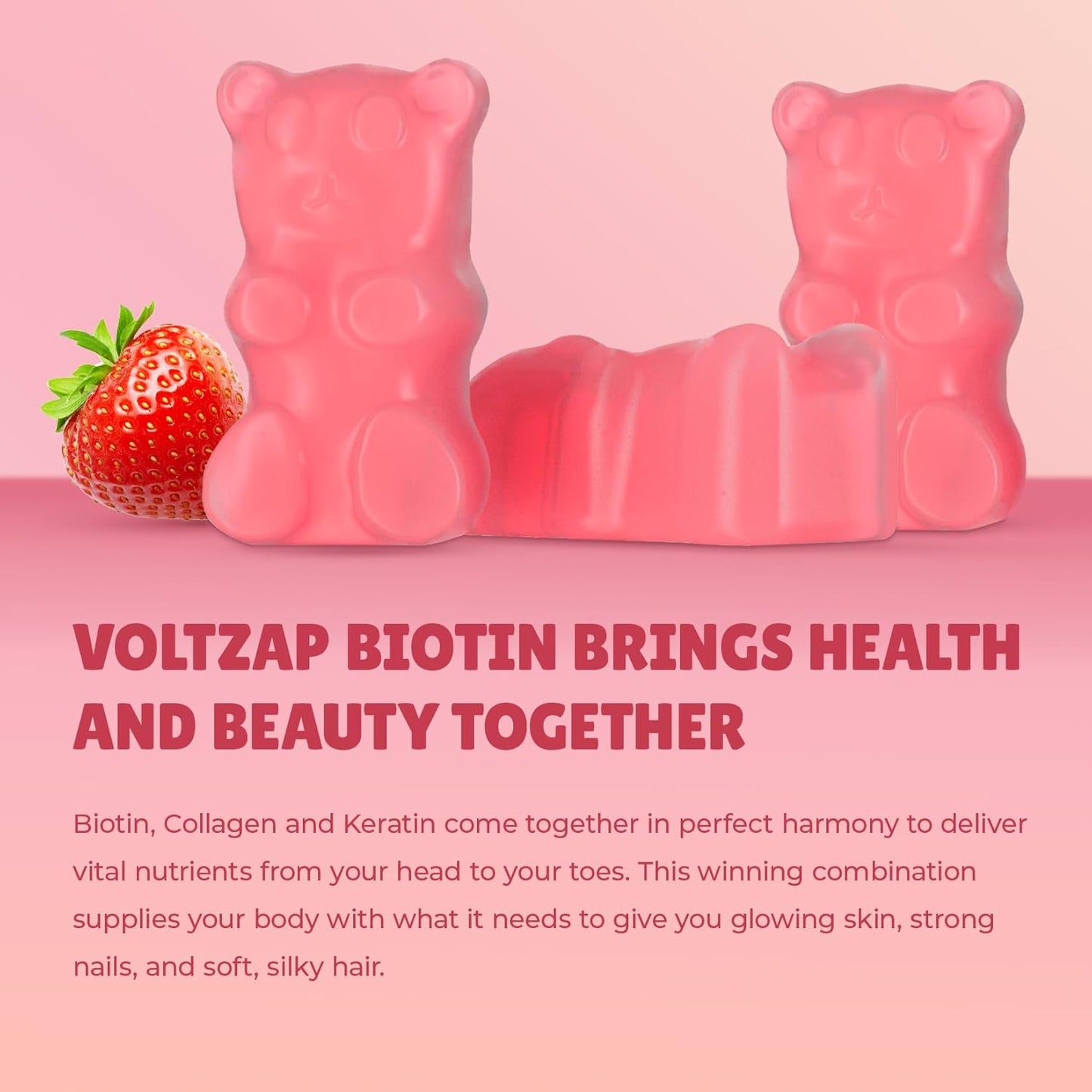 60 Vegan Biotin Gummies for Healthy Skin, Hair, and Nails - Antioxidant Support for Women & Men, Non-GMO Formula by VOLTZAP