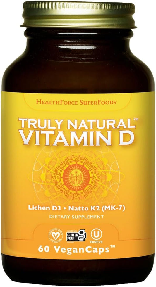 60 Vegan Capsules of HealthForce SuperFoods Truly Natural Vitamin D for Optimal Health Support