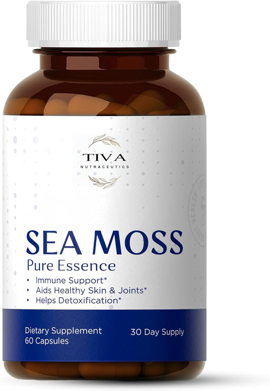 60 Vegan Capsules of TIVA Nutraceutics Irish Sea Moss with Bladderwrack, Burdock Root & BioPerine for Immune Support, Energy Boost, and Gut Health