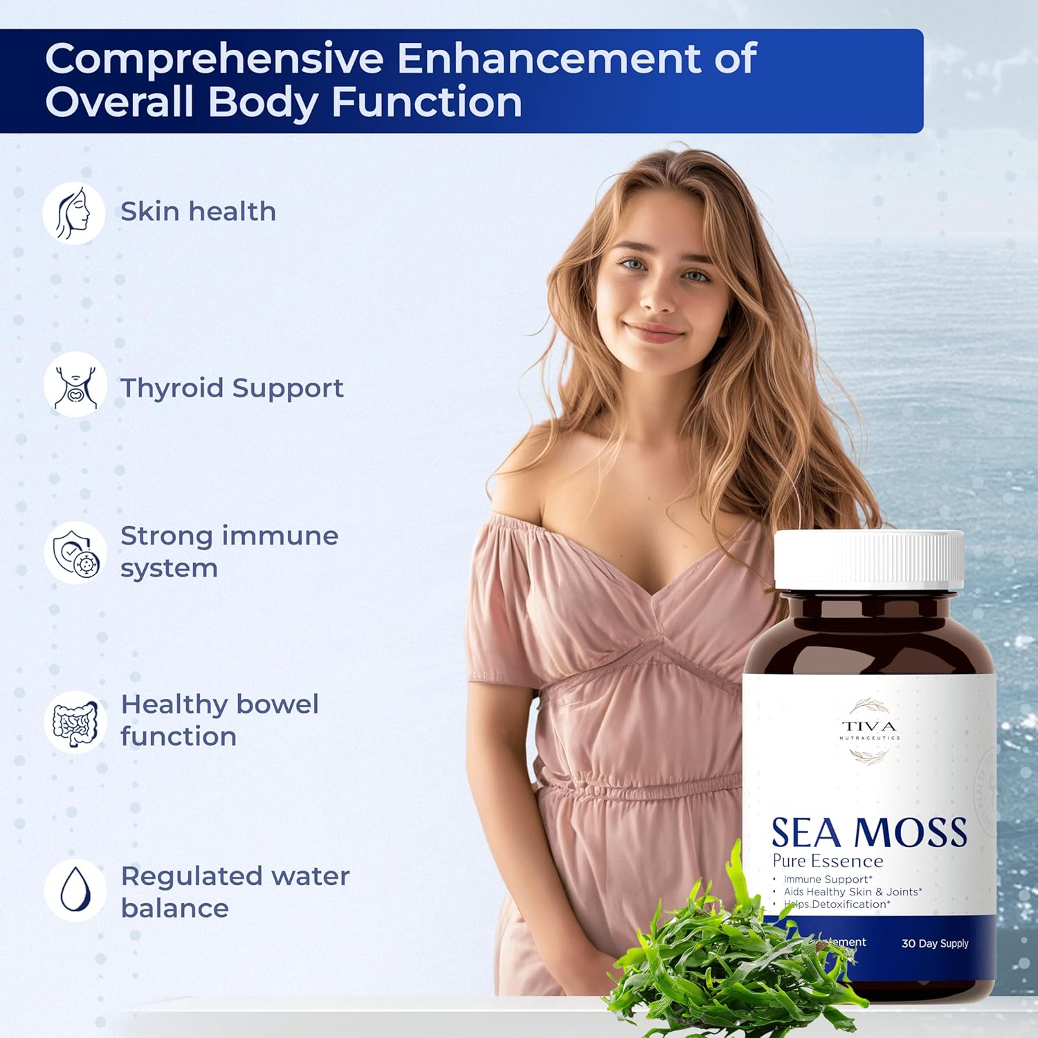 60 Vegan Capsules of TIVA Nutraceutics Irish Sea Moss with Bladderwrack, Burdock Root & BioPerine for Immune Support, Energy Boost, and Gut Health