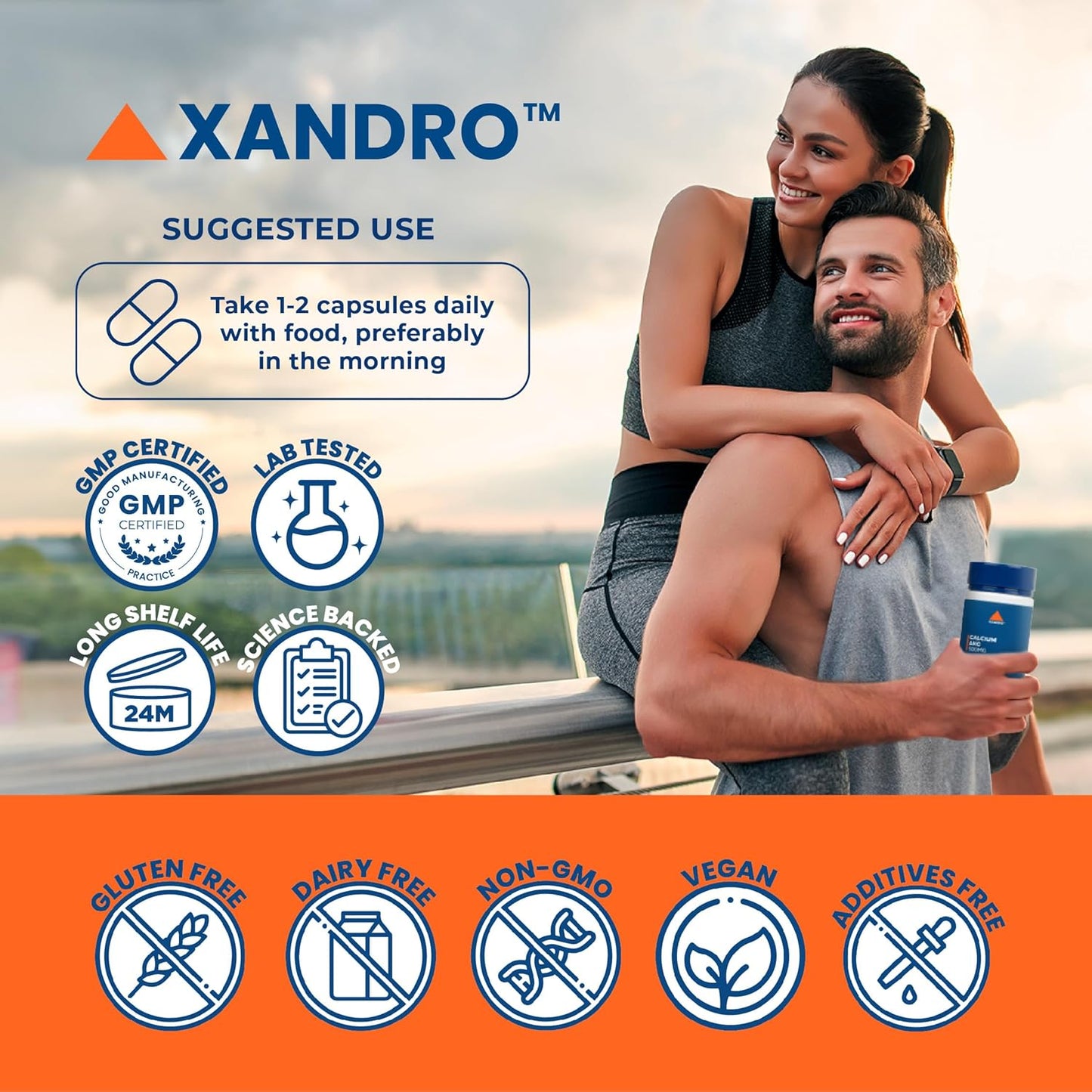 60 Vegan Capsules of XANDRO Calcium AKG 500 mg for Optimal Cellular Health