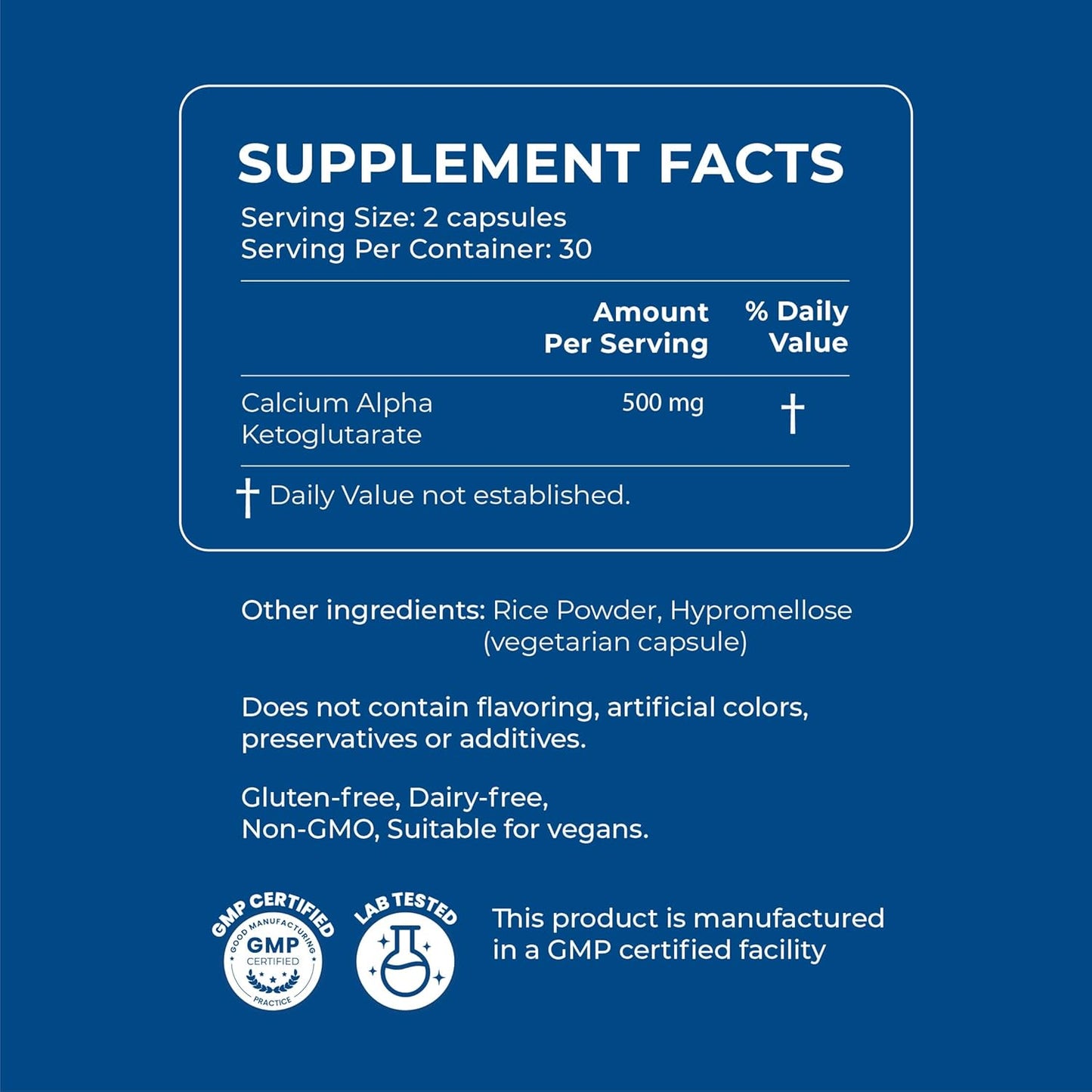 60 Vegan Capsules of XANDRO Calcium AKG 500 mg for Optimal Cellular Health