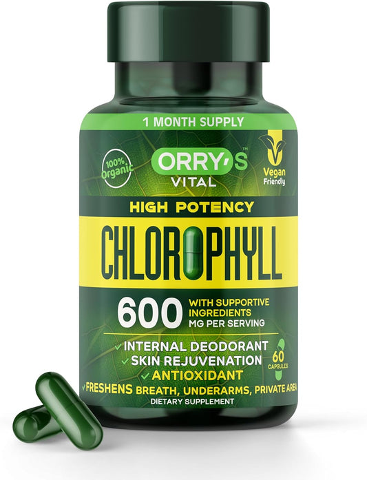 60 Vegan Chlorophyll Capsules for Body Odor Detox - Natural Deodorant Supplement for Immunity & Digestion