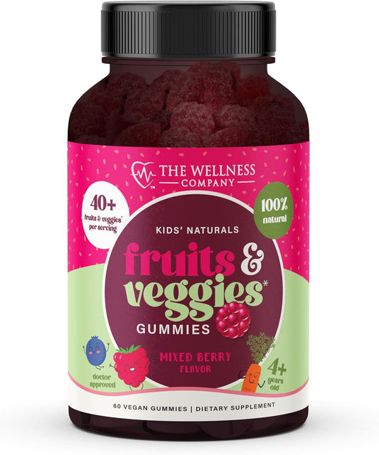 60 Vegan Gummy Supplements for Kids - Complete Daily Fruits & Veggies - Non-GMO & Gluten-Free - 1 Month Supply