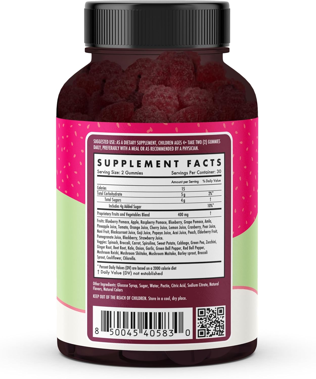 60 Vegan Gummy Supplements for Kids - Complete Daily Fruits & Veggies - Non-GMO & Gluten-Free - 1 Month Supply