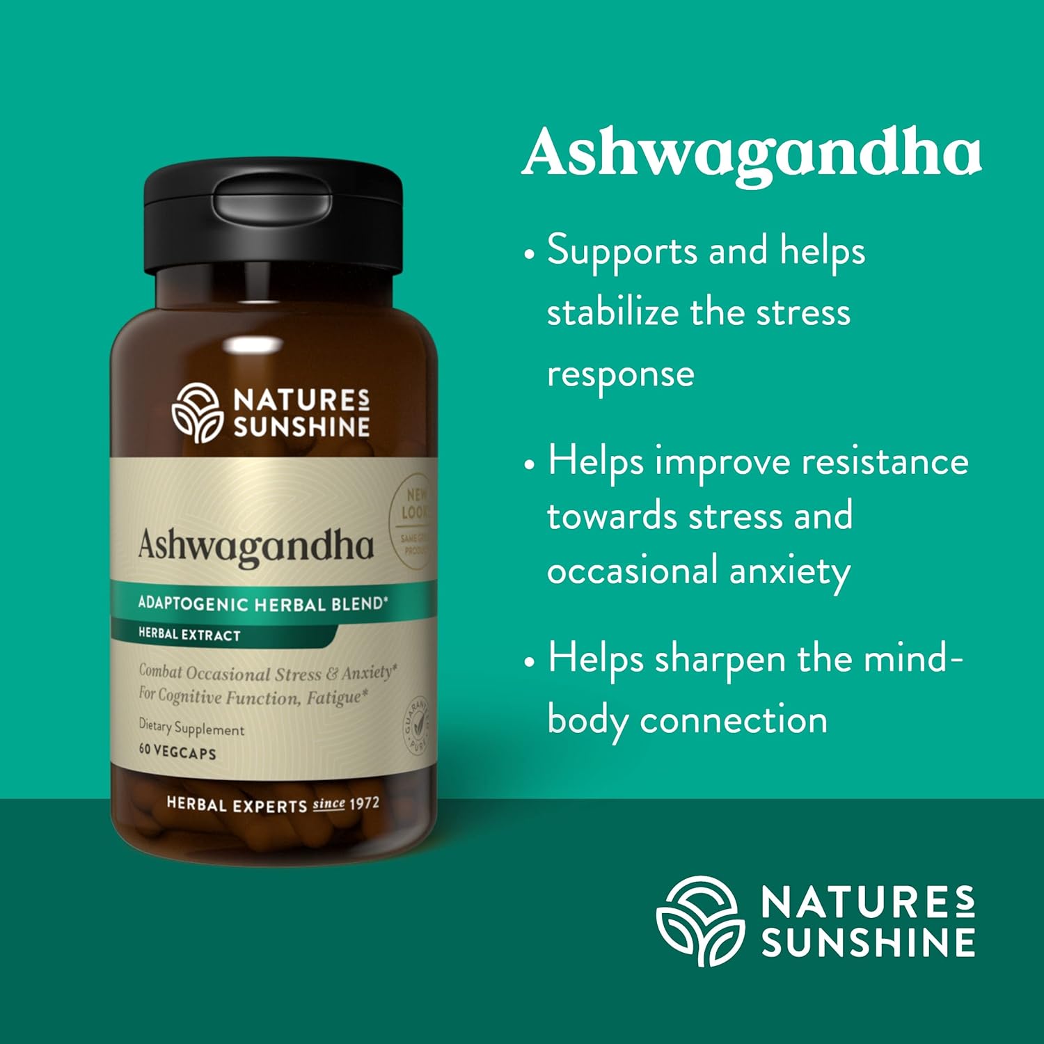 60 VegCaps of Nature's Sunshine Ashwagandha Supplement for Natural Stress Relief and Anxiety Support