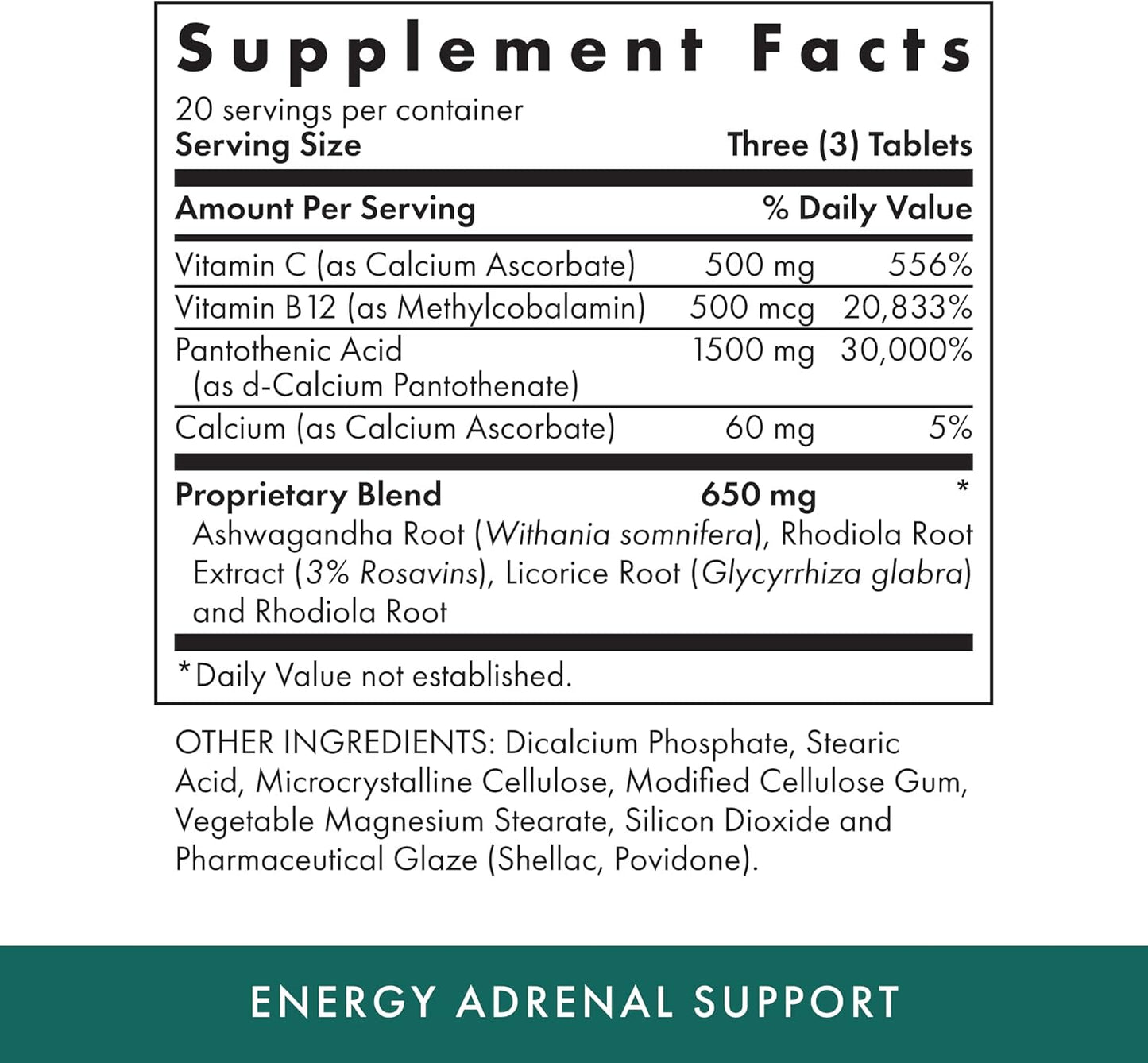 60 Vegetarian Adrenal Support Tablets by MICHAEL'S Health - Natural Nutrients for Energy - Kosher - 20 Servings
