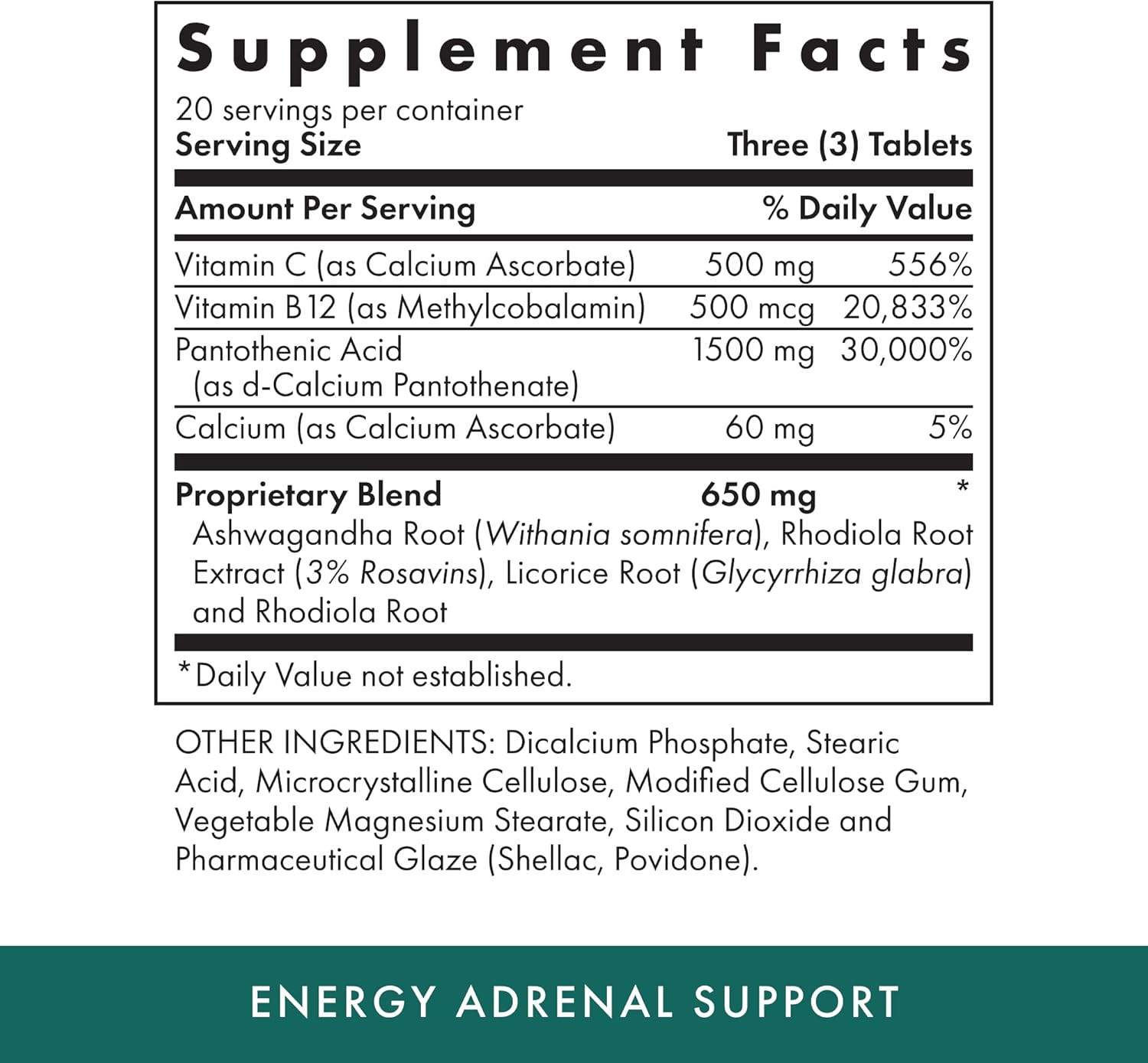 60 Vegetarian Adrenal Support Tablets by MICHAEL'S Health - Natural Nutrients for Energy - Kosher - 20 Servings