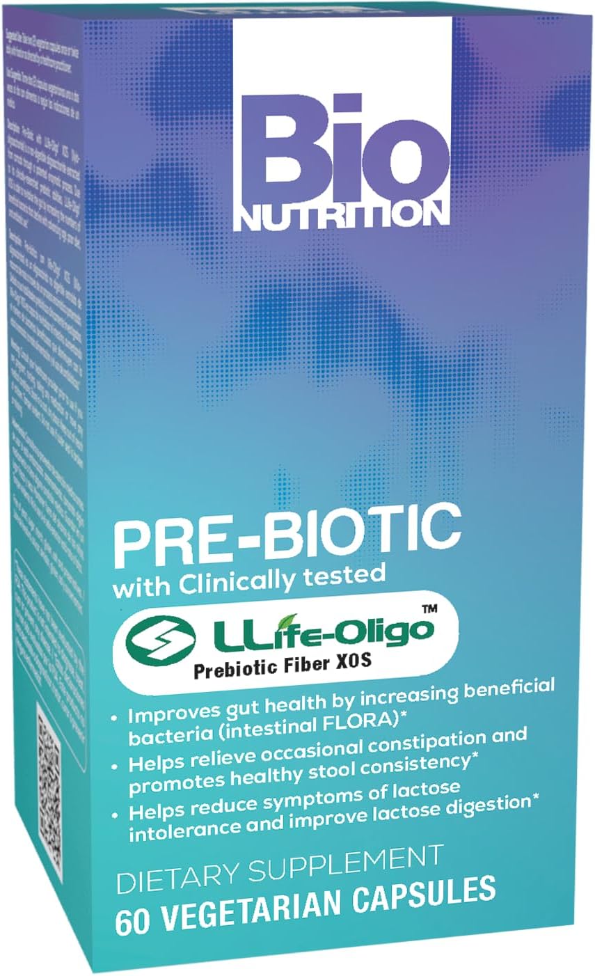 60 Vegetarian Capsules Bio Nutrition Pre-Biotic with XOS Prebiotic Fiber Formula for Gut Health & Intestinal Flora